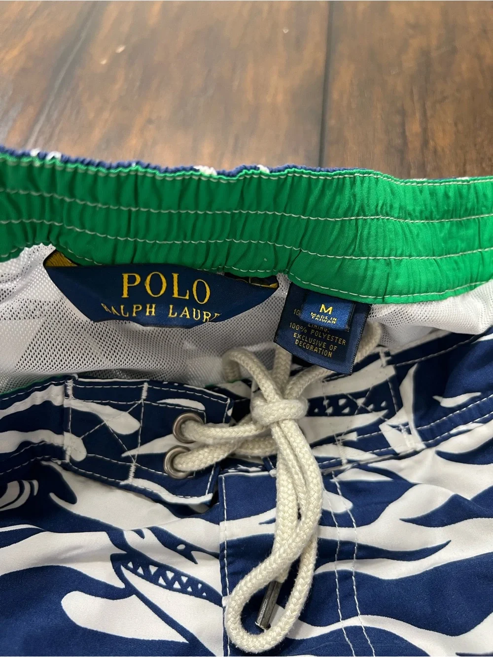 Polo Ralph Lauren Mens Blue White Cargo Swim Trunks Size Medium 8” Inseam